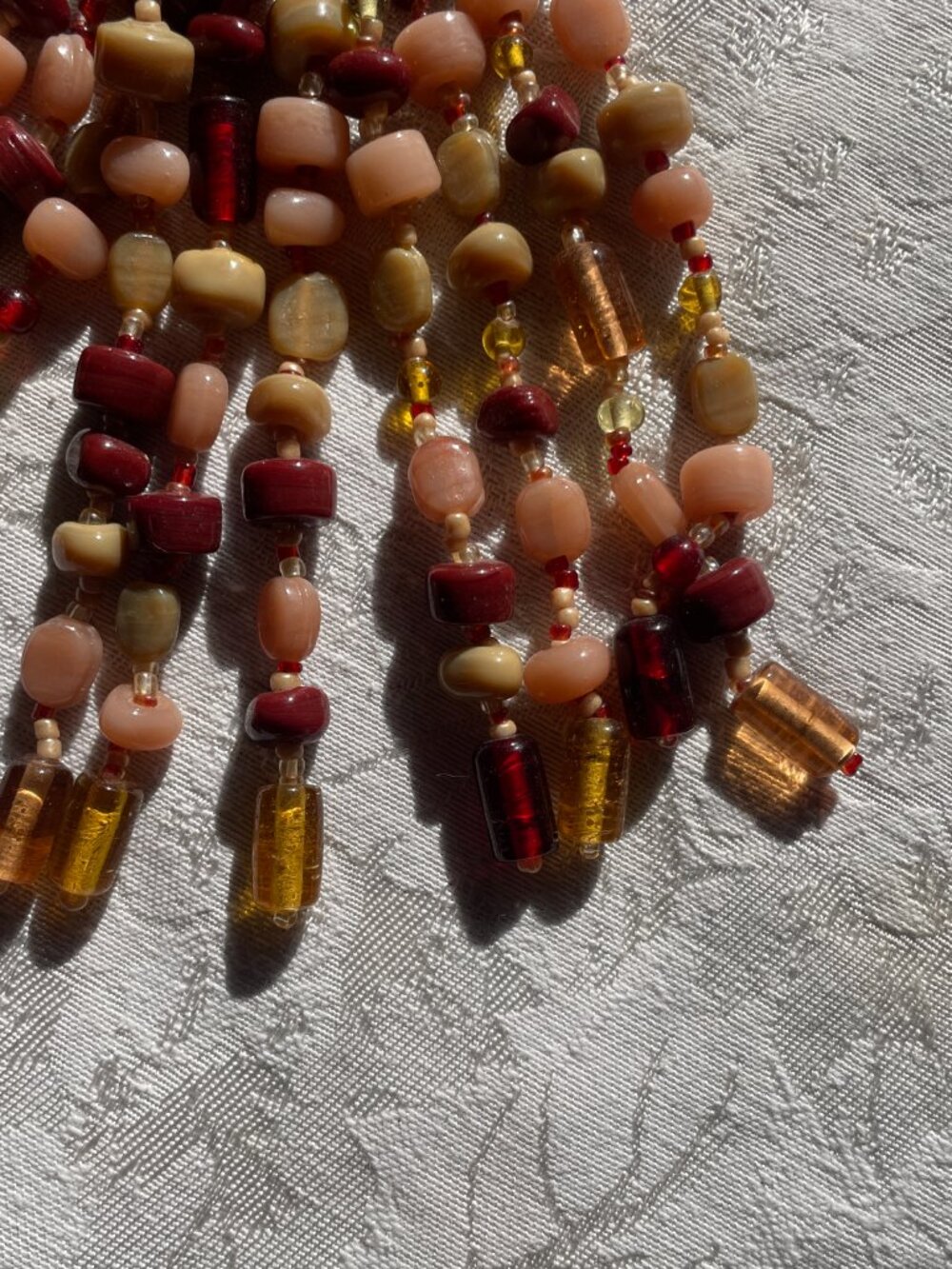 Multi Strand Beaded Necklace Tan and Brown stone and glass beads 170 g 24" - Picture 3 of 7